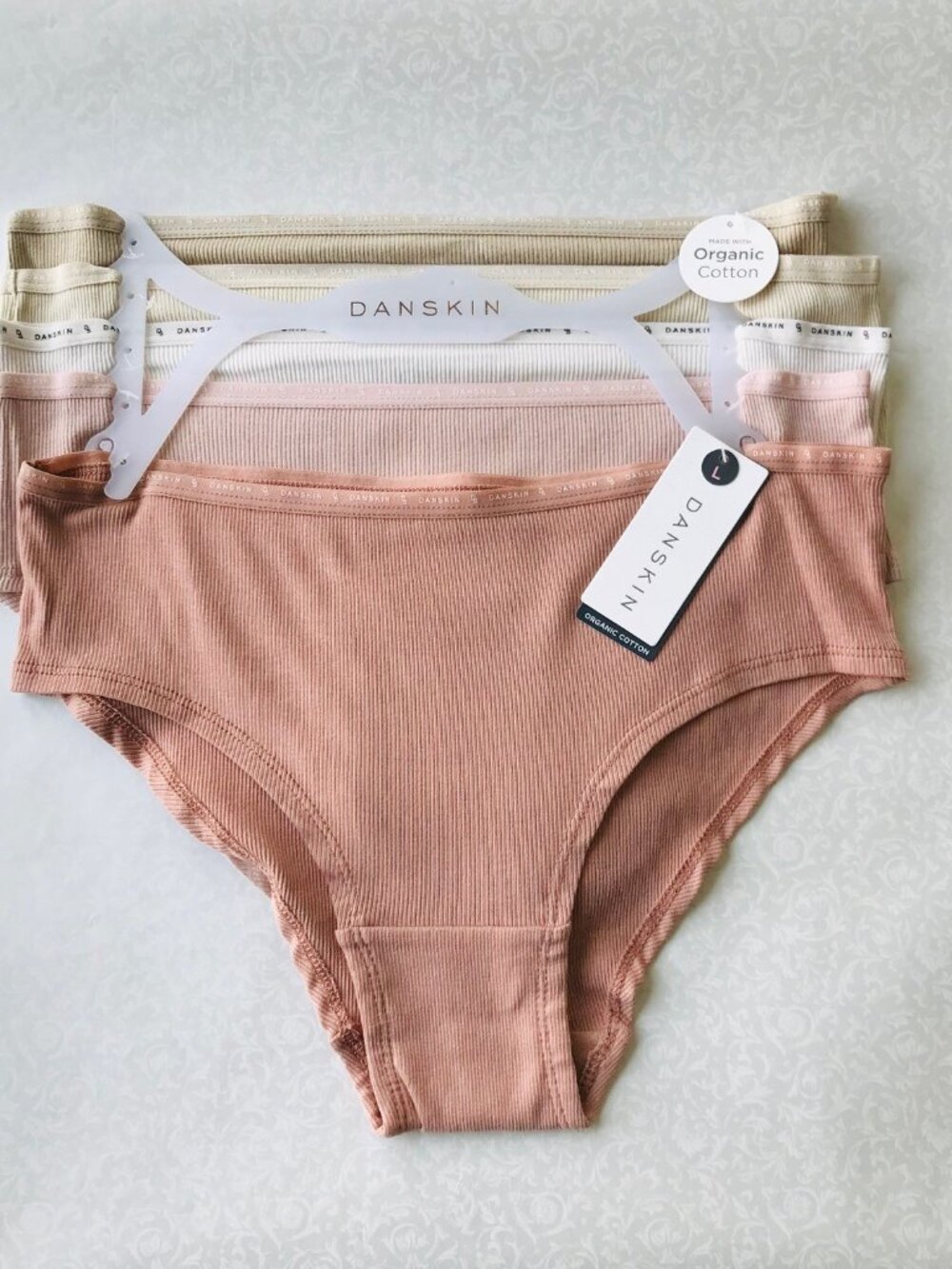 Danskin Intimates, Organic Cotton  95%  Bikinis Panties  , 5 Pack , Size : L